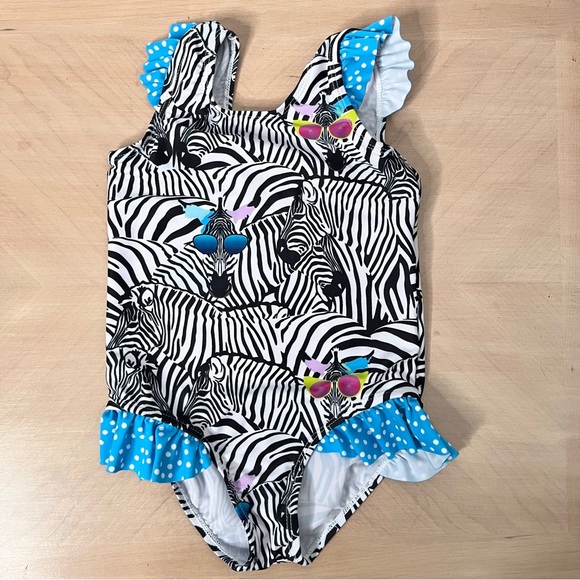 Millie Loves Lily Other - Millie Loves Lily Zebra Print Ruffle Trim Fun Colorful One Piece Swimsuit size 5